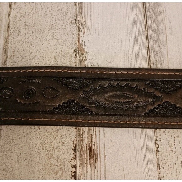 Vtg. 70s Quail Buckle Raintree Jewelry & Co On Hand Tooled Leather Belt Size 36 - Picture 5 of 16